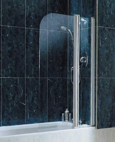 Coram Screens Chrome frameless curved bath screen and inline panel.