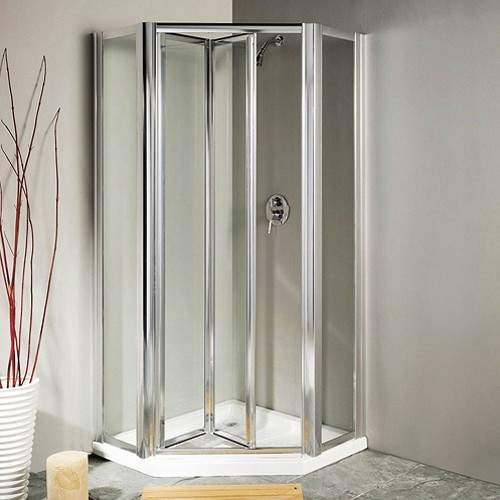 Pentagon Framed Shower Enclosure Bi Fold Door Tray Silver Lakes