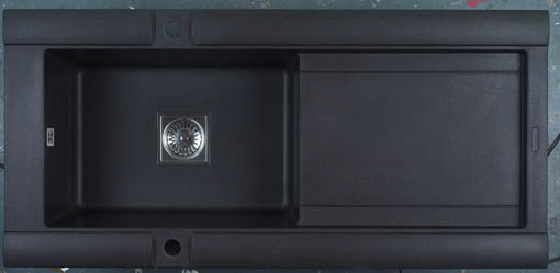 Geo 1.0 bowl rok metallic black composite kitchen sink. technical image
