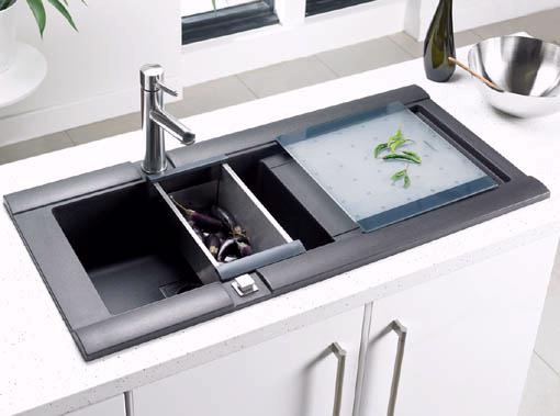 Geo 1.0 bowl rok metallic black composite kitchen sink. technical image