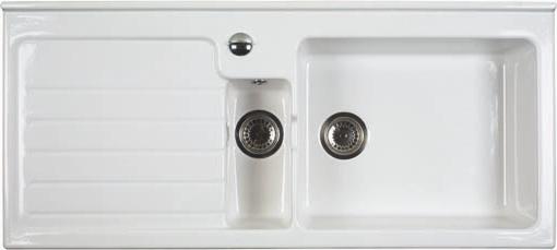 Jersey 1.5 bowl sit-in ceramic kitchen sink with left hand drainer. technical image