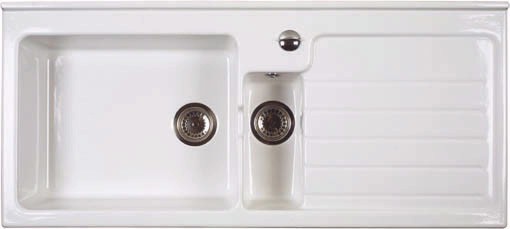 Jersey 1.5 bowl sit-in ceramic kitchen sink with right hand drainer. technical image