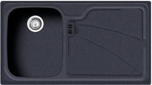 Lausanne 1.0 bowl black composite kitchen sink, right handed. technical image