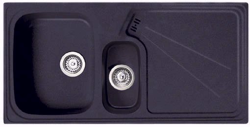 Lausanne 1.5 bowl black composite kitchen sink, right handed. technical image