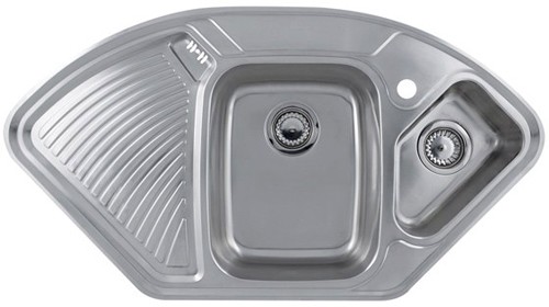 Lausanne Deluxe stainless steel corner kitchen sink. technical image