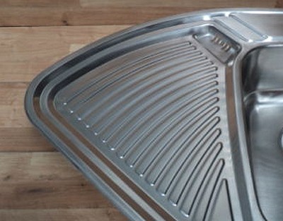 Lausanne Deluxe stainless steel corner kitchen sink. technical image