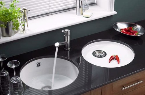 Lincoln round undermount ceramic kitchen bowl. technical image