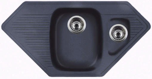 Vector 1.5 bowl black composite corner kitchen sink. technical image