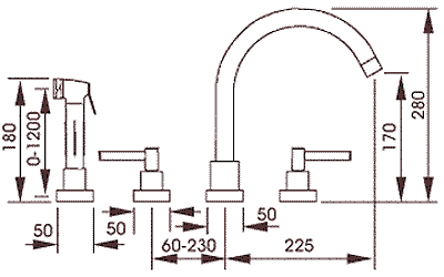Atlas 4 Hole Kitchen Tap With Spray (Chrome). technical image