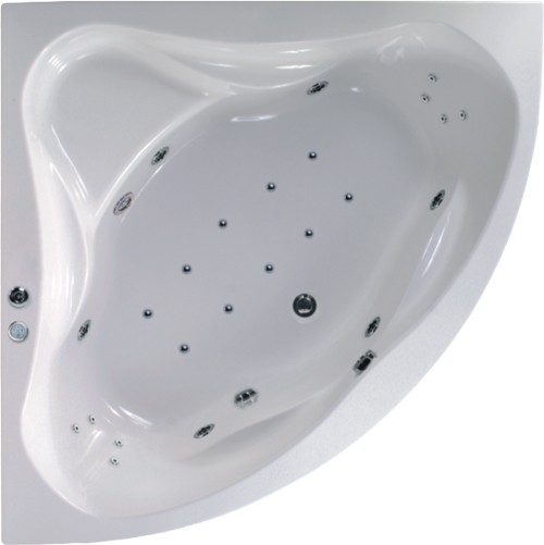 Eclipse Corner Whirlpool Bath. 24 Jets. 1400x1400. technical image