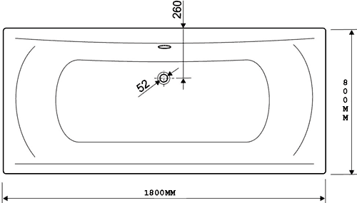 Double Ended Whirlpool Bath. 8 Jets. 1800x800mm. technical image