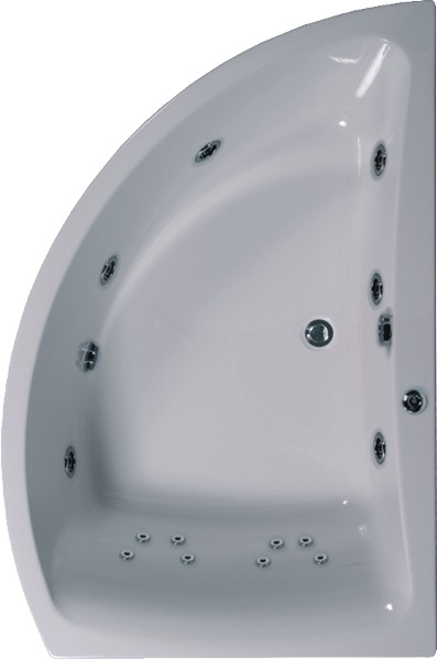 Corner Whirlpool Bath. 14 Jets. Right Handed. 1500x1000mm. technical image