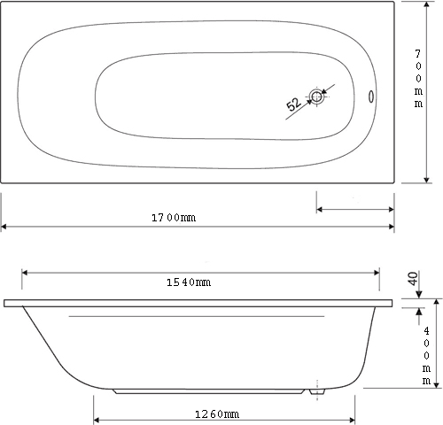 Aquamaxx Bath. 1700x700mm. technical image