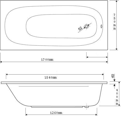 Aquamaxx Bath. 1700x750mm. technical image
