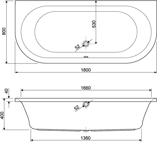 Turbo Whirlpool Bath & Panels. 14 Jets. 1800x800mm. technical image