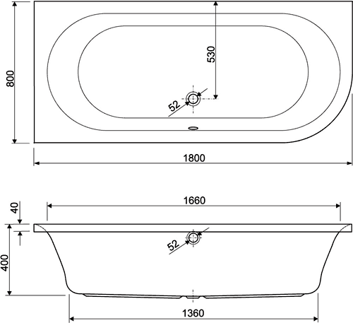Corner Whirlpool Bath & Panel. 8 Jets. Right Handed. technical image
