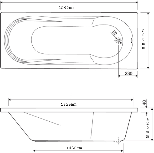 Whirlpool Bath. 6 Jets. 1800x800mm. technical image