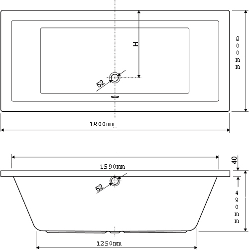 Double Ended Whirlpool Bath. 14 Jets. 1800x800mm. technical image