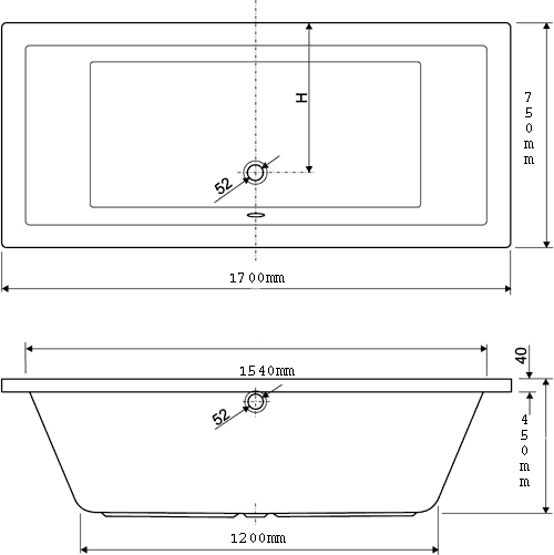 Aquamaxx Whirlpool Bath. 14 Jets. 1700x750mm. technical image
