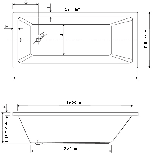 Whirlpool Bath. 8 Jets. 1800x800mm. technical image
