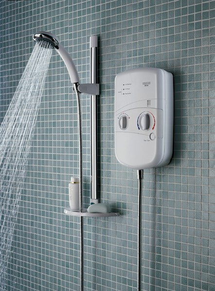 10.4Kw Electric Shower With Riser Rail Kit In White. technical image