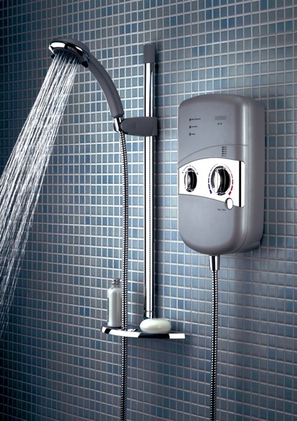 9.5Kw Electric Shower With Riser Rail In Matt Chrome. technical image
