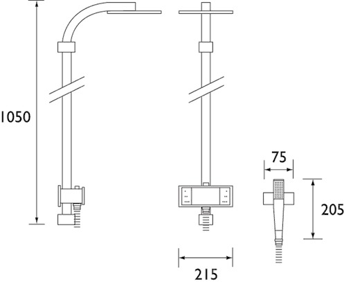 Modern Thermostatic Shower Set With Valve, Riser & Handset. technical image