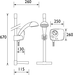 1500 Thermostatic Power Shower In Matt Chrome. technical image