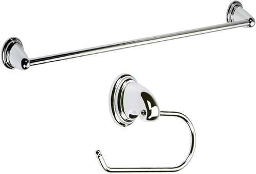 Towel Rail & Toilet Roll Holder Set (Chrome). technical image