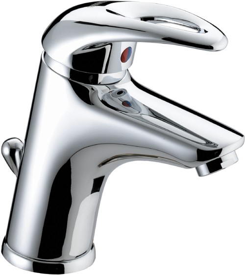 Eco-Click Mono Basin Mixer Tap With Pop Up Waste (Chrome). technical image