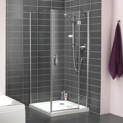 900mm Square Shower Enclosure With Hinged Door (Silver). technical image