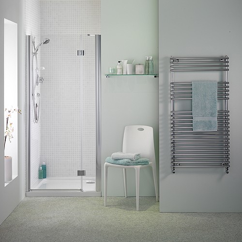 800mm Hinged Shower Door (Silver). technical image