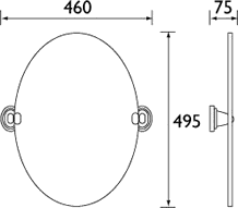 Mirror With Brackets. 460 x 495mm (Chrome). technical image