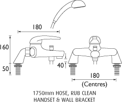 Bath Shower Mixer Tap With Shower Kit (Chrome). technical image