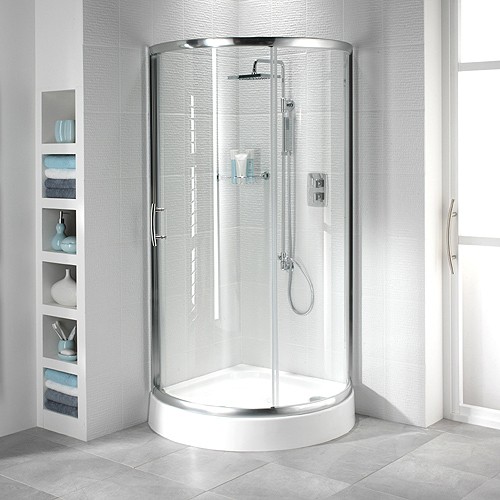 950mm Quadrant Shower Enclosure & Tray (Sliding Door, Silver). technical image