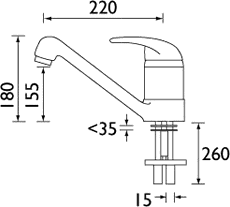 Monobloc Sink Mixer Tap (Chrome). technical image