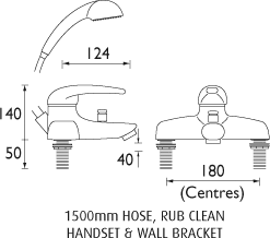 Single Lever Bath Shower Mixer Tap With Shower Kit (Chrome). technical image
