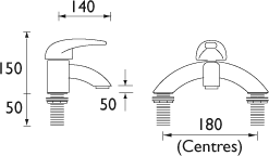 Single Lever Bath Filler Tap (Chrome). technical image