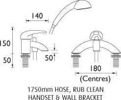 Single Lever Bath Shower Mixer Tap With Shower Kit (Chrome). technical image