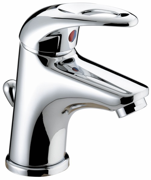 Mini Mono Basin Mixer Tap With Pop Up Waste (Chrome). technical image