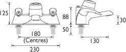 Bath Filler Tap With Thermostatic Shower (Chrome). technical image
