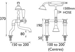 Luxury Bath Shower Mixer Tap, Gold. technical image