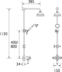 Traditional Thermostatic Shower Valve With Rigid Riser, Chrome. technical image