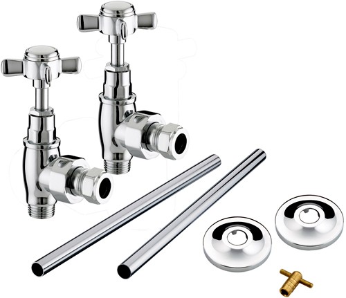 Angled Cross Head Radiator Valves Pack (Chrome). technical image