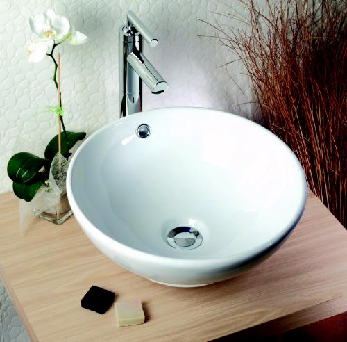 Round Free-Standing Bowl with no tap holes. 420x420x173mm technical image