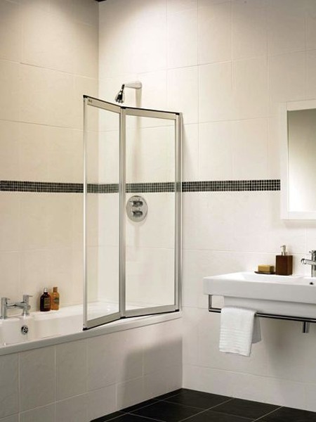 Coral silver folding bath screen with 2 folds. technical image