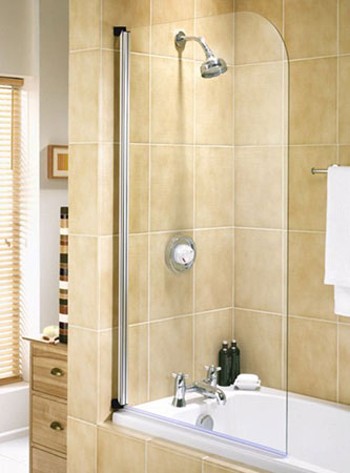 Chrome bath screen with rise and fall hinges. technical image