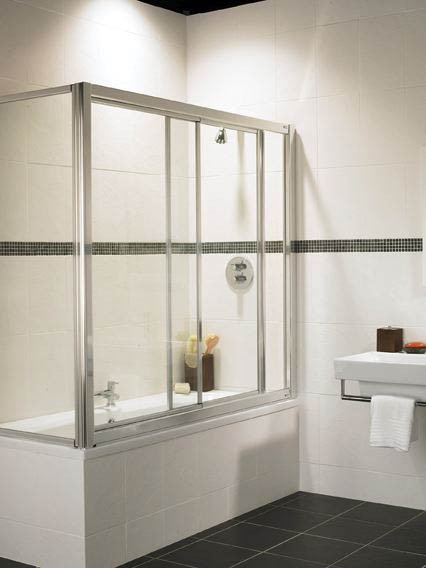 Coral Overbath sliding screen and end panel with chrome frame. technical image