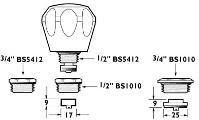 Universal Conversion Tap Head Kit With Acrylic Handles (Pair). technical image