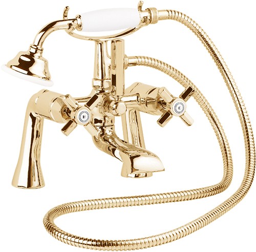 Bath Shower Mixer Tap With Shower Kit (Gold). technical image